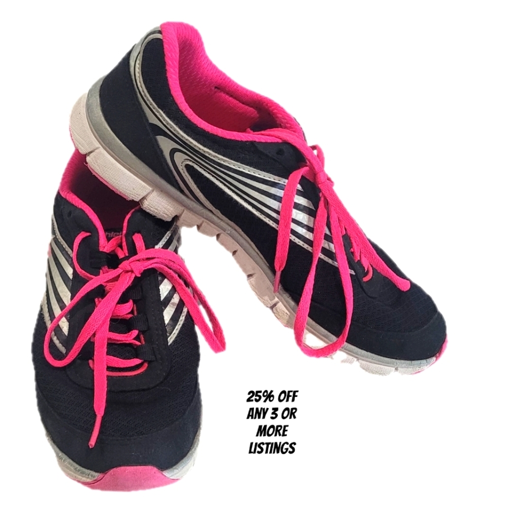 Women's Black and Pink Athletech Shoes Size 8 Neon Tennis Sneaker Athletic